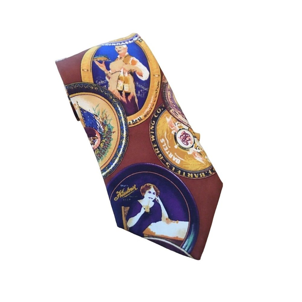 Byblos Brown Brewing Co Beer Pattern 100% Italian Silk Men’s Tie EUC